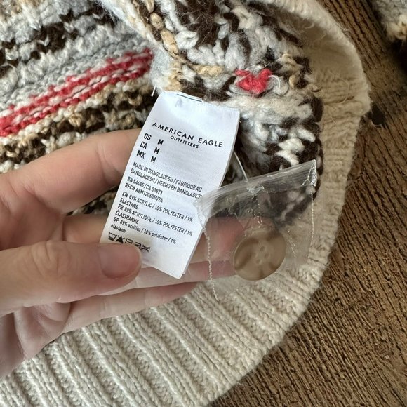 Vintage-Inspired American Eagle Knit Cardigan Sweater Nordic Pattern Button-Up - Picture 3 of 6